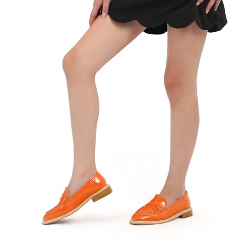 Image of JUSTDANNI Loafers for Women Slip On Shoes with Round Toe 1.2-Inch Low Chunky Block Heel Patent Comfortable Casual Dress Pump Shoes for Wedding Party Work Shopping Dating
