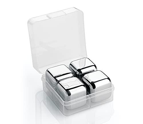 Cilio Reusable Cooling Stones in Stainless Steel, 1-Inch, Set of 4, Includes Storage Case