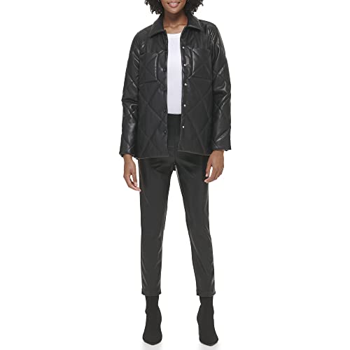 Calvin Klein Women's Faux Leather Button Front Quilted Jacket2