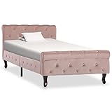 vidaXL Estructura de Cama con Dosel Soporte Base Mueble Individual Tapizada Cabecero Dormitorio Habitación de Terciopelo Rosa 90x200 cm