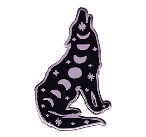 Image of Howling Wolf Lunar Moon Phase enamel pin Celestial Witchy Wizard Bookish Moons Wolfs Gothic Goth jewelry