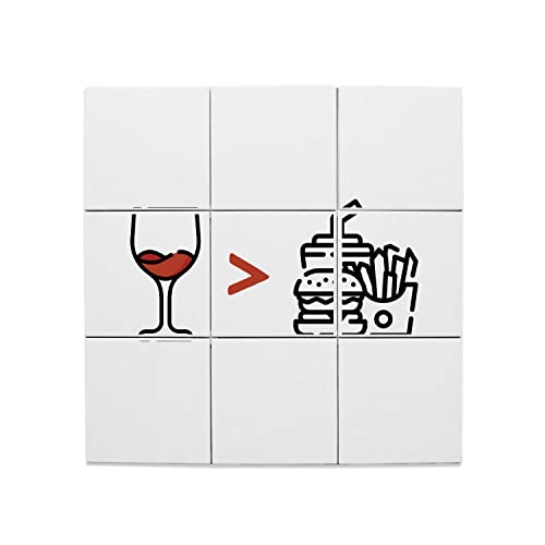 Carreaux céramique vin et humour de 20x20 cm en lot de 9 pour décoration murale de cuisine