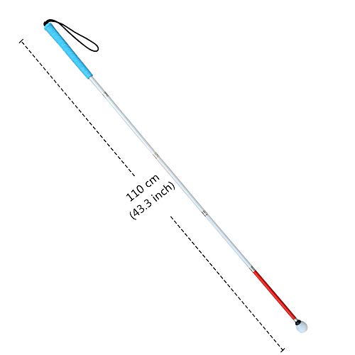 5-Section Aluminum Blind Cane,Reflective Red, Folding Walking Stick for Blind People (110 cm, Blue Handle) - Image 2