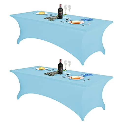 Image of FORLIFE 2Pack Spandex Table Covers,Fitted Tablecloth for Rectangular Tables, Stretch Patio Table Covers, Universal Spandex Table Cover for Wedding, Banquet, Party (8ft, Blue Mist)