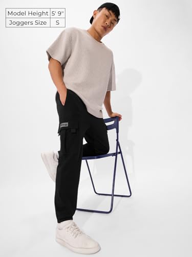 Image of The Souled Store Solids: Men and Boys Drawstringed Cotton Blend Slim Fit Cargo Everday Wear Casual Sporty Joggers