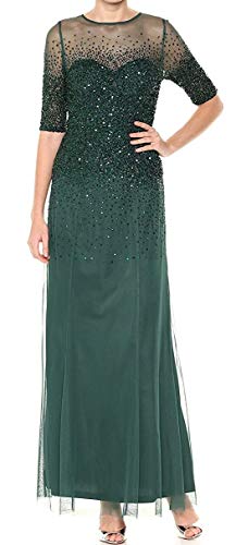 Image of Adrianna Papell Women's Beaded Illusion Dress | Long Sequin Evening Dress with Fitted Bodice & Tulle Skirt Overlay