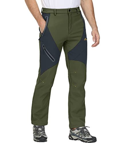 Magcomsen Hiking Pants Mens Waterproof Pants Camping Pants Military Pants For Men Winter Pants Fleece Lined Pants Warm Pants Ski Pants Green #TOP1