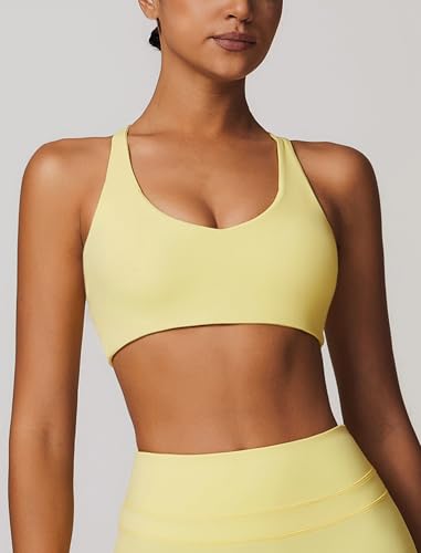 Image of ABOCIW Womens V Neck Twist Back Sports Bra Padded Low Impact Fitness Yoga Bra Workout Crop Top