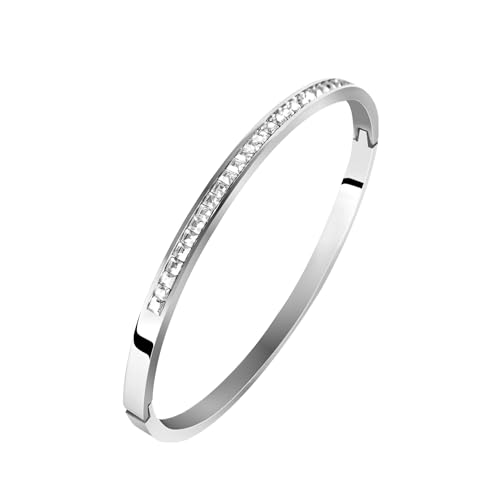 Sterling Silver Bracelet Bangle Stainless Steel Adorned with Diamonds for Womens