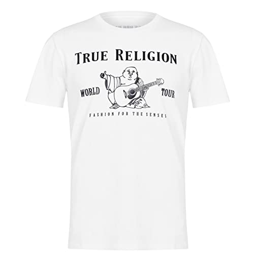 True Religion Short Sleeve Metallic Buddha Tee T-Shirt, Blanc/Noir, L Homme