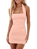 oten 2025 Sexy Wide Straps Mini Dress for Women Birthday Club Party Homecoming Cocktail Night Out Dresses Pink Small