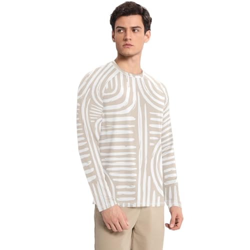 Light Yellow Stripes Men's UPF 50+ Swim Shirts Classic Crew Neck Long Sleeve Sun Shirt for Men Long Sleeve Beach3