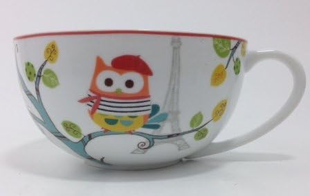 Owls in Enchanted Paris Romance Eiffel Tower Jumbo Teacup / Soup Bowl Porcelain