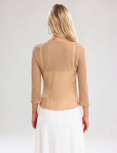 Image of Aiboria Womens 3 /4 Sleeve Shrug Sheer Mesh Bolero Tie Front Cropped Cardigan S-XXL