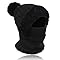 TAGVO Women Winter Knit Hat Scarf Set, 3-in-1 Multifunction Windproof Thermal Elastic Snood Hood Beanie with Loop Scarf in Soft Fleece Linning, Ladies Pom-pom Hat Balaclava Face Ski Mask Black
