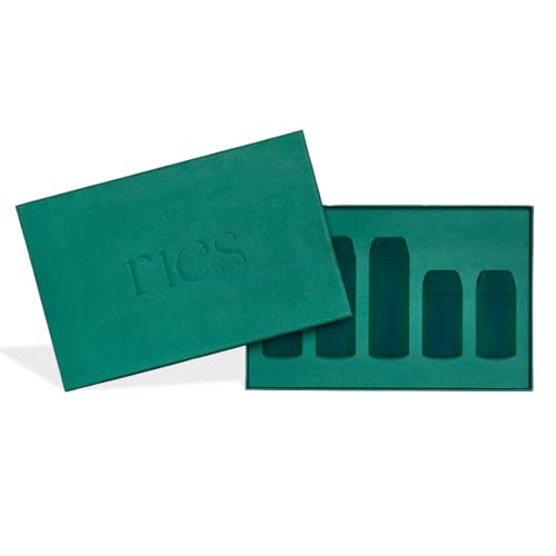 Image of RIES Essential Refillable Toiletry Travel Bottles Airless Pump Set | TSA Approved, Leak Proof Airless Pump, BPA Free Recycled Plastic, 5 Piece Escapade Green Color Set, Dishwasher Safe With Gift