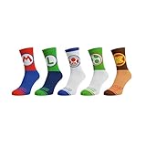 Bioworld Nintendo Super Mario Bros. Adult Character Inspired Designs 5-Pair Crew Socks Mid-Calf For Men And Women