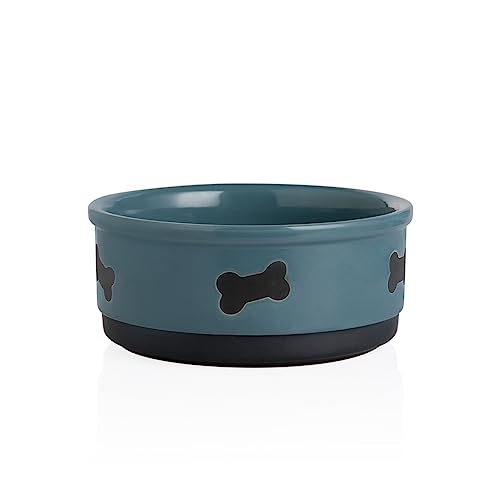 Sweejar Keramik-Hundenäpfe mit Knochenmuster, Hundefutternapf für mittelgroße Hunde, Porzellan-Haustiernapf für Wasser, 100 ml (Nebelblau)
