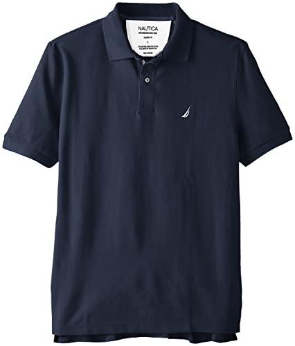 Nautica Mens Classic Short-Sleeve Solid T- Polo Shirts, Navy, Large Us #TOP5