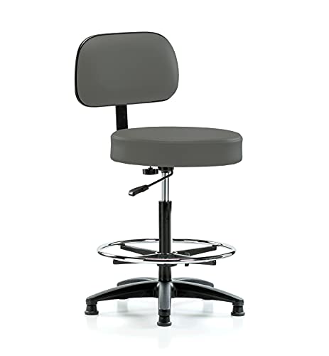 Image of Perch Stationary Walter Height Adjustable Exam Stool with Back and Foot Ring | High Bench Height 25-35 inch | Charcoal Vinyl