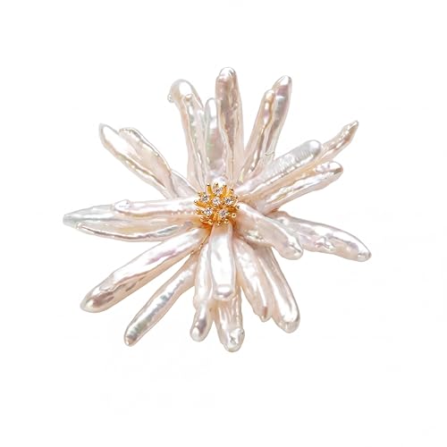 Handmade Natural Baroque Freshwater Pearl Floral Brooch - Iridescent Petal