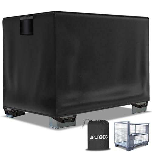 JPURXC Gitterbox Abdeckung Schwerlast Reißfest 600D Oxford Eurogitterbox Abdeckung für Gitterbox Wasserdicht, Winterfest UV-Beständiges -schwarz (125x85x27 cm)