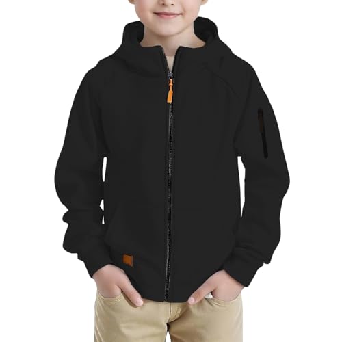 Image of TYUSGH Boys Full Zip Hoodie Kids Plain Hooded Sweatshirt with Pockets Teen Athletic Track Jacket School Sport Coat Activewear Spring Clothes (Black, 15-16 Years)