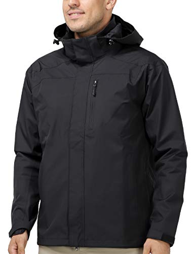 MIER Men's Lightweight Waterproof Rain Jacket with hood Black Rain Shell Windbreaker for Outdoor, Hiking, Camping, Travel, L