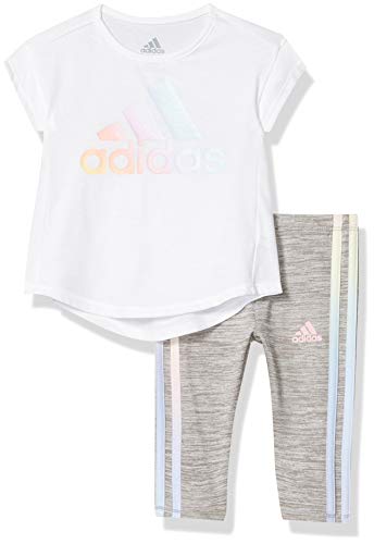 adidas Girls' Short Sleeve Sporty Top & Capri Legging Clothing Set Pants, White, 6X