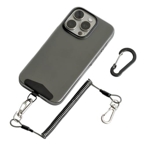 muuee Phone Lanyard with Metal Tether Tab Stretchy Anti Theft Phone Wrist Strap Anti-Drop Outdoor Hiking Skiing Cycling Climbing Compatible for iPhone and Most Smartphones (Black)