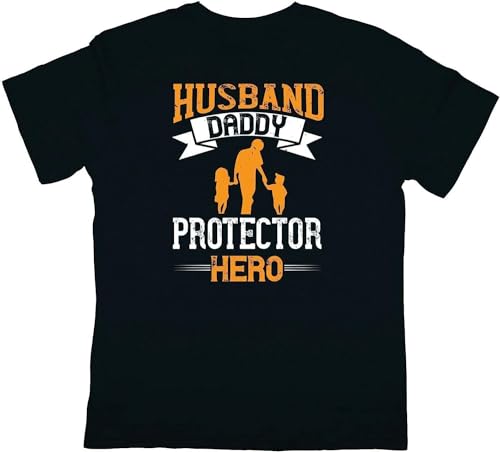 LILININ Fathers Day Husband Daddy Protector Hero Shirt for Dad Birthday Yellow Red Mens Women T Shirt%-Black T-Shirts à Manches Courtes(Small)