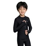 [Sillictor] ラッシュガード キッズ スクール 水着 長袖 ジップアップ 学校用 子供 ラッシュパーカー 水陸両用 スイムウェア スポーツ スイム 男女兼用 [UVカット・冷感速乾] yc1162blk-blk-130