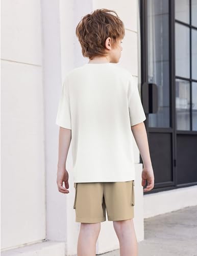 Image of Arshiner Boys' 2-Piece Cotton Outfit Short Sleeve Crewneck T-Shirt & Cargo Shorts Set Summer Casual Clothes for Kids 5-13