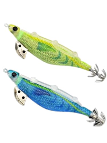 エギ ルアー エギング セット 3.5号 エサ巻き 夜光 イカ タコ 釣り 2本 3本 4本 仕掛け (グリーン、ブルー, 2, 個)