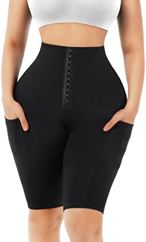 KEEPTO High Waisted Corset Leggings for Women Tummy Control Black Butt Lifting Compression Workout Yoga Pants with Pockets