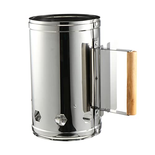 CLISPEED 1pezzi Accendifuoco in Acciaio Manico in Legno per Barbecue Stufa Cucinare all Aperto Attrezzo Anti-ustioni e Resistente alla Corrosione