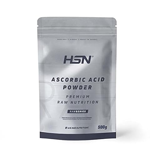HSN proszek witaminy C (kwas askorbinowy) | naturalny przeciwutleniacz, przeciwzapalny, kolagen, wegański, bez glutenu, laktozy, bez GMO, neutralny smakowo, 500 g
