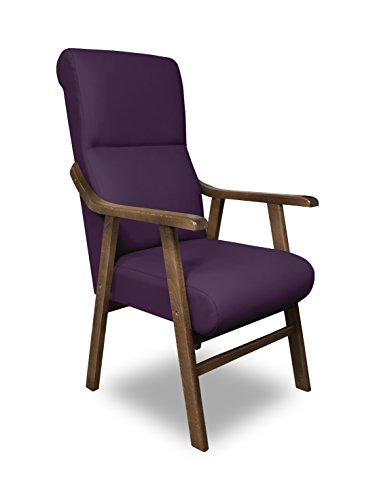 SERMAHOME Sillon butaca Boston, Estructura de Madera de Haya Color Nogal. Tapizado en Polipiel Color Lila. Sillon para Comedor | Silla geriatrica | Sillon Relax