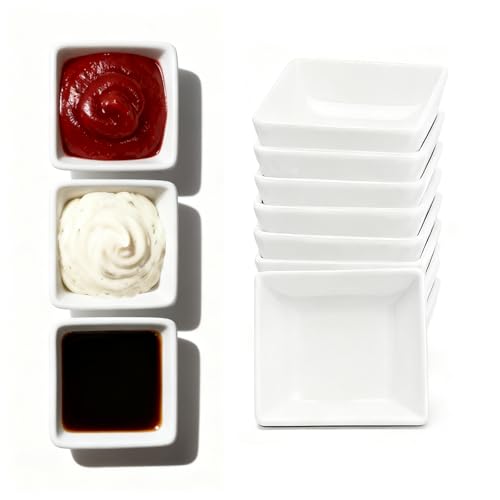 Quadrati Plastica Ciotole per Salse: 12 Pezzi Ciotoline per Aperitivo per Tavolo Festa Barbecue - Bianco Ciotola Salsa di Soia per Finger Food Stuzzichini Sushi