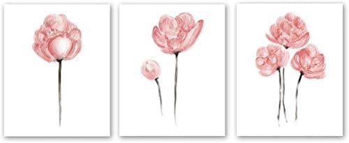 UKART Set of 3 - Watercolor Pink Flower Art Print,Blossom Floral Canvas Wall Art Printing for Girls Bedroom Decoration (No Frame,8"X10")