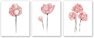 UKART Set of 3 - Watercolor Pink Flower Art Print,Blossom Floral Canvas Wall Art Printing for Girls Bedroom Decoration (No Frame,8"X10")