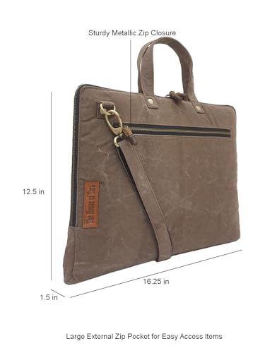 Image of The House of tara Brown Canvas Laptop MacBook Messenger Bag for Men and Women | Formal Business Slim Crossbody Sling Bag for College Purpose | Laptop Upto 15.6 Inch | Handbags with Shoulder Straps