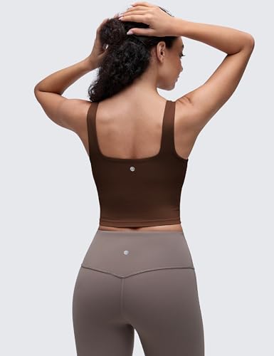 Image of CRZ YOGA Butterluxe Square Neck Crop Tank Top | Light Support, Removable Pads, Yoga, Extremely Soft, Wide Straps, Longline Sports Bras for Women