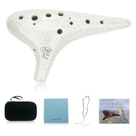 Classic 12 Hole Ceramic Ocarina Ice Crack White Ocarina Alto C Ocarina by OcarinaWind®, Gift Idea Cover