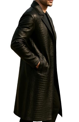 Black Crocodile Long Leather Trench Coat Full Length2