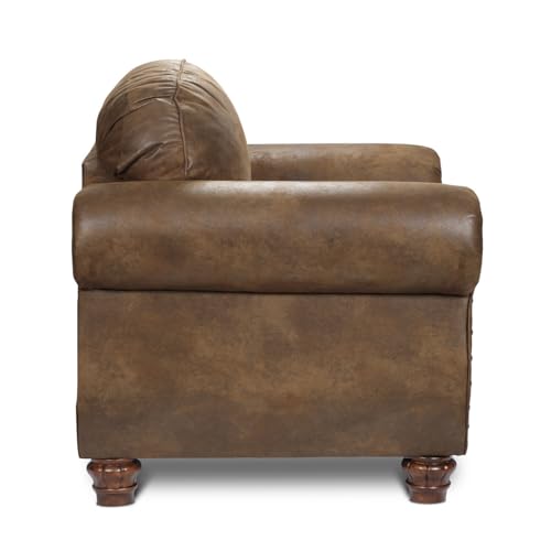 Sillón con tela efecto cuero y patas de madera miniatura 1