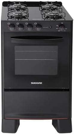 Fogão Suggar Cook Glass 4 Queimadores Mesa Vidro Preto Bivolt FGV...