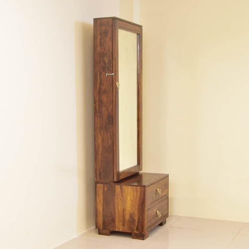 Image of MADE WOOD Solid Sheesham Wood Dressing Table with Mirror | 2 Drawer Storage Makeup Vanity with Shelves | Wooden Dressing Table for Bedroom & Living Room | Honey Finish | Pre-Assembled