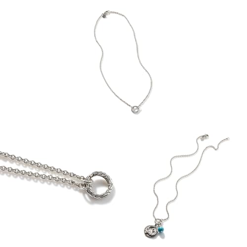 John Hardy Classic Chain Collection Rolo Chain Necklace, 925-Sterling Silver 2.45MM Keyring Necklace with Silver Pendant Connector, Size 182