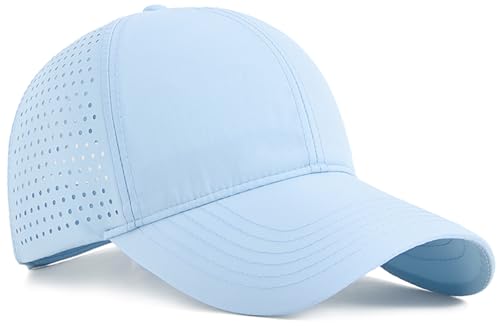 Xinveen Quick Dry Baseball Cap Curved Brim Snapback Hat Laser Cut Mesh Ball Cap Golf Ball Cap for Men Women Baby Blue M
